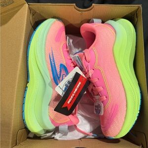 Skechers Vibrant Pink Sneakers with Blue Accents